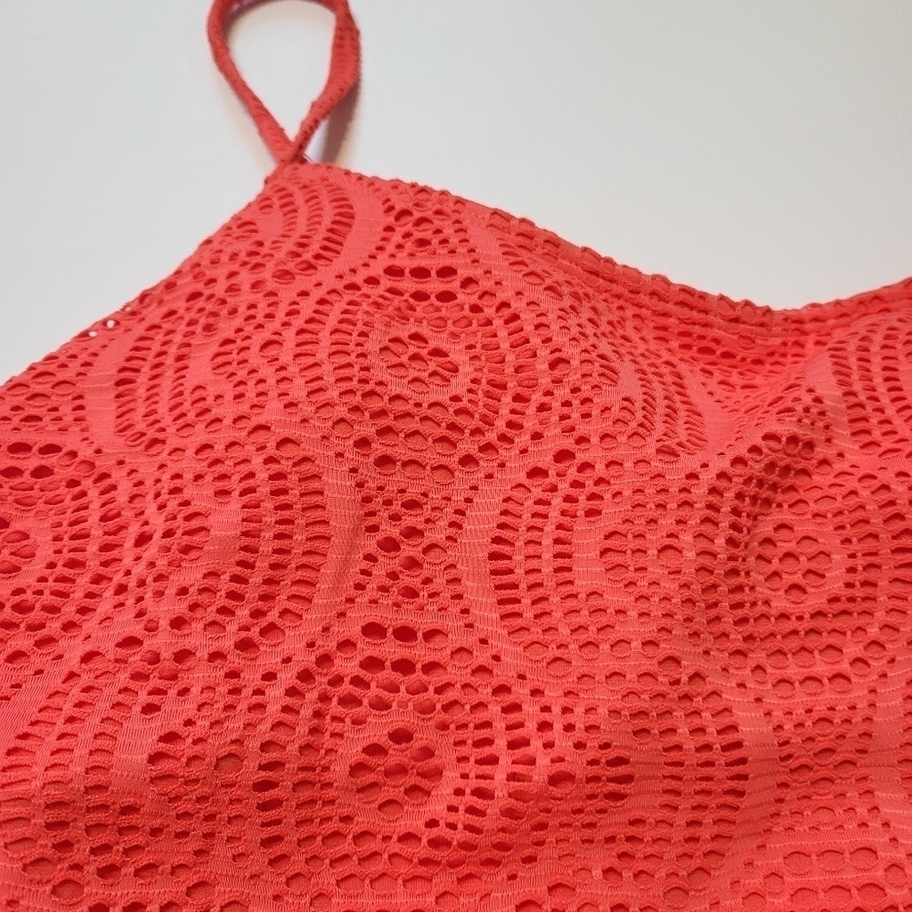 Catalina Swimsuit Orange Lace Overlay Classic One Piece Adjustable Straps Sz XL - Picture 3 of 7